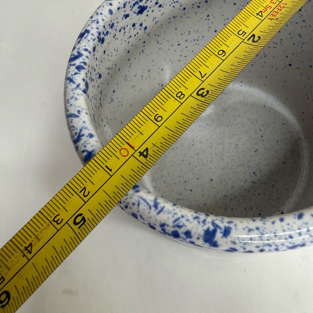 Speckled Blue and White stoneware Crock for Storing Butter and Cheese - Picture 4 of 6